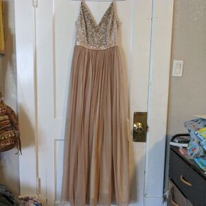 BHLDN Avery Champagne Dress Anthropologie Size 2 Sold Out!! Sequins Tulle NWOT